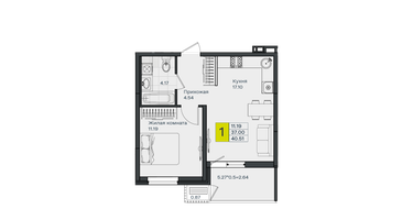 1-к. квартира, 40&nbsp;м²