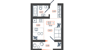 Студия, 30&nbsp;м²