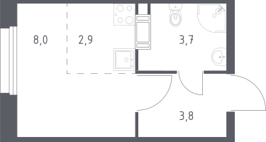 Студия, 18&nbsp;м²