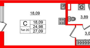 Студия, 24 м²