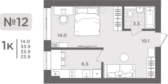 1-к. квартира, 33&nbsp;м²