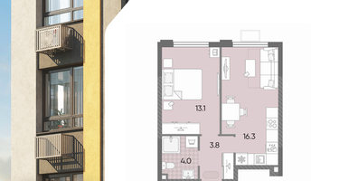1-к. квартира, 37&nbsp;м²