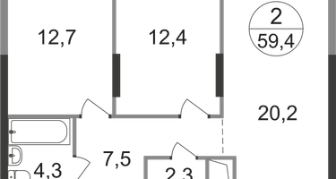 2-к. квартира, 59 м²