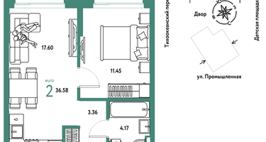 2-к. квартира, 36 м²