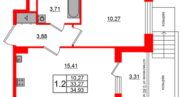 1-к. квартира, 33&nbsp;м²