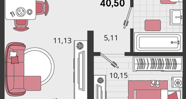 2-к. квартира, 40&nbsp;м²
