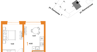 1-к. квартира, 40&nbsp;м²