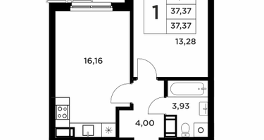 1-к. квартира, 37&nbsp;м²