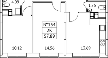 2-к. квартира, 57&nbsp;м²