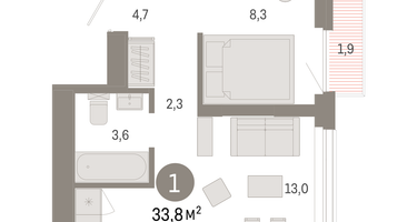 1-к. квартира, 33 м²