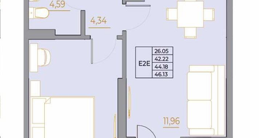 2-к. квартира, 46 м²