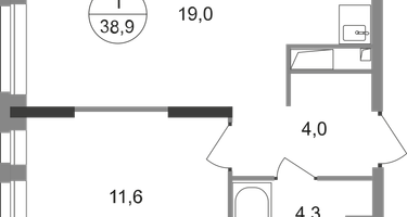 1-к. квартира, 38 м²