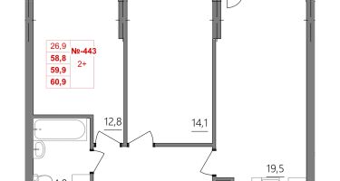 2-к. квартира, 59 м²