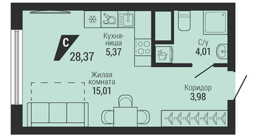 Студия, 28&nbsp;м²