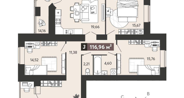 3-к. квартира, 116&nbsp;м²