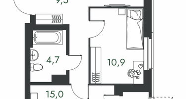 2-к. квартира, 57 м²