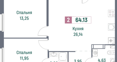 Студия, 64&nbsp;м²