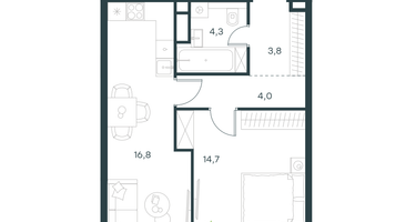 1-к. квартира, 43&nbsp;м²