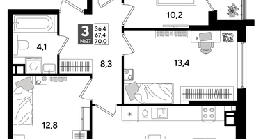 3-к. квартира, 68 м²