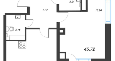 1-к. квартира, 45&nbsp;м²