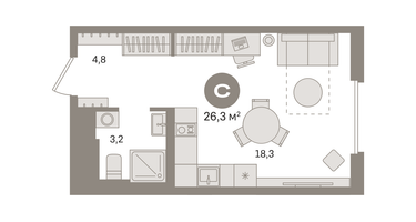 Студия, 26&nbsp;м²