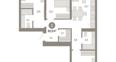 3-к. квартира, 92 м²