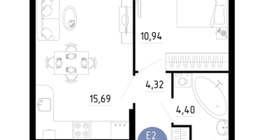 1-к. квартира, 38&nbsp;м²