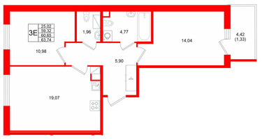 2-к. квартира, 60&nbsp;м²