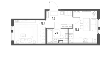 1-к. квартира, 38&nbsp;м²