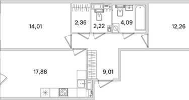 2-к. квартира, 63&nbsp;м²
