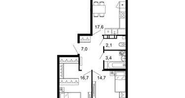 2-к. квартира, 63&nbsp;м²