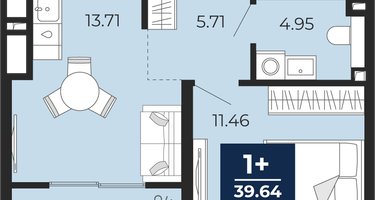 1-к. квартира, 39&nbsp;м²
