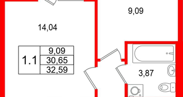 1-к. квартира, 30 м²