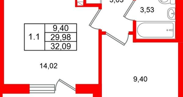 1-к. квартира, 29&nbsp;м²