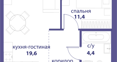 1-к. квартира, 40&nbsp;м²