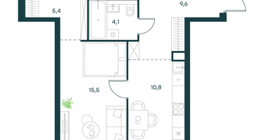 1-к. квартира, 45&nbsp;м²