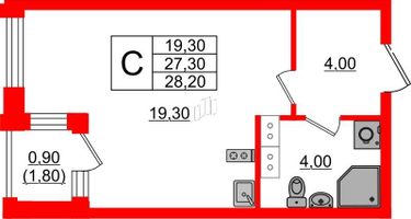 Студия, 28&nbsp;м²