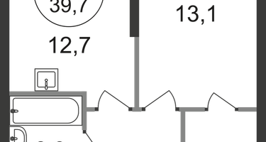 1-к. квартира, 39&nbsp;м²