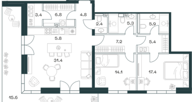 3-к. квартира, 125&nbsp;м²