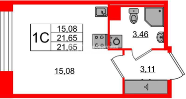 Студия, 21 м²