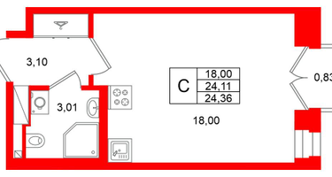 Студия, 24&nbsp;м²