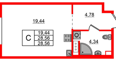Студия, 28&nbsp;м²