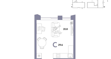 1-к. квартира, 29&nbsp;м²
