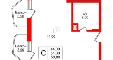 Студия, 58 м²