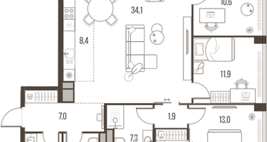 4-к. квартира, 105&nbsp;м²