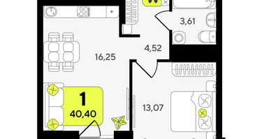 1-к. квартира, 40&nbsp;м²