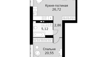 1-к. квартира, 57&nbsp;м²