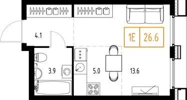 Студия, 26&nbsp;м²