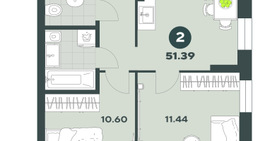 2-к. квартира, 51 м²