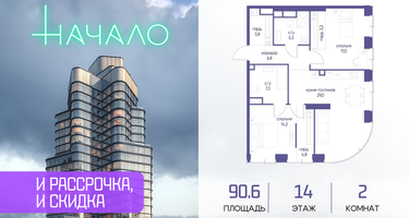 2-к. квартира, 90 м²